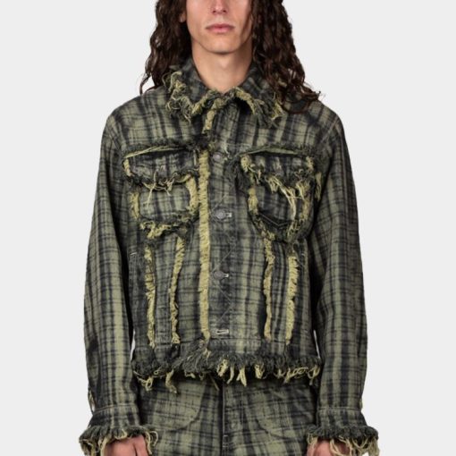 로우 엣지 데님 재킷 타탄 데님